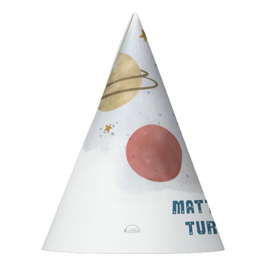 かわいい宇宙水彩惑星の最初の誕生日 パーティーハット (左)