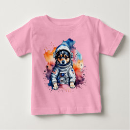 かわいい宇宙犬の宇宙飛行士の子犬 ベビーTシャツ