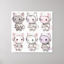 かわいい宇宙猫クルー - Kawaii スペースキャッツ キャンバスプリント