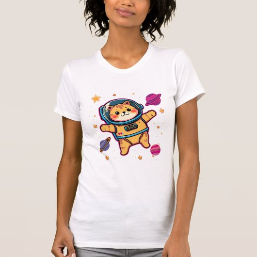 かわいい宇宙猫宇宙飛行士カワイイ銀河Tシャツ Tシャツ (正面)