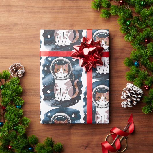 かわいい宇宙猫宇宙飛行士 ラッピングペーパー (クリスマスギフト)