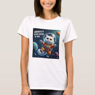 かわいい宇宙猫 グラビティ?知らない子ですね Tシャツ