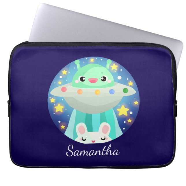 かわいい宇宙生物とうさぎ ラップトップスリーブ (正面)