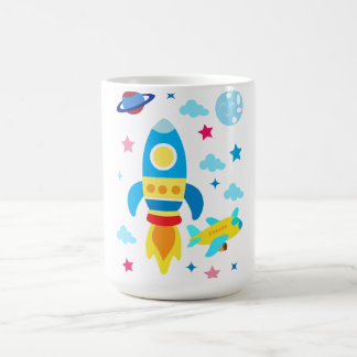 かわいい宇宙船ロケットシップ柄 コーヒーマグカップ