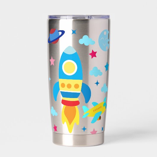 かわいい宇宙船ロケットシップ柄 保温保冷タンブラー (正面)