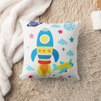 かわいい宇宙船ロケットパターン クッション