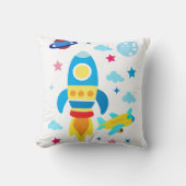 かわいい宇宙船ロケットパターン クッション (正面)