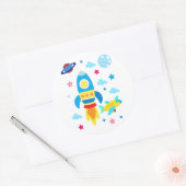 かわいい宇宙船ロケットパターン ラウンドシール (封筒)