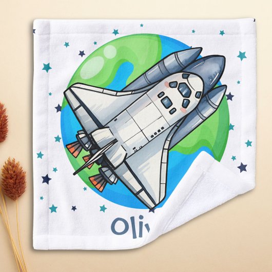 かわいい宇宙船 地球の周り ウォッシュタオル