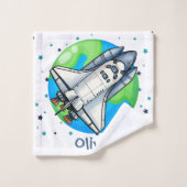 かわいい宇宙船 地球の周り ウォッシュタオル (ウォッシュタオル)