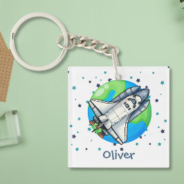かわいい宇宙船 地球の周り キーホルダー