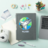 かわいい宇宙船 地球の周り シール (iPadカバー)