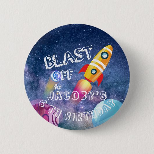 かわいい宇宙誕生日 パーソナライズされた 缶バッジ (正面)