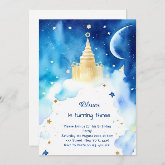 かわいい宇宙銀河誕生日 招待状 (正面/裏面)