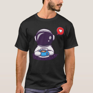 かわいい宇宙飛行士がコーヒーを飲む Tシャツ