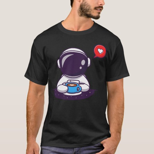 かわいい宇宙飛行士がコーヒーを飲む Tシャツ (正面)