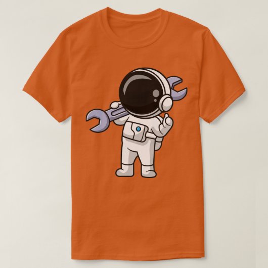 かわいい宇宙飛行士がレンチを持つ漫画 Tシャツ (デザイン正面)