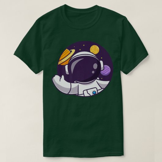 かわいい宇宙飛行士が手を振る宇宙ホールSay Hellow P Tシャツ (デザイン正面)