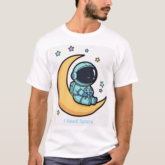 かわいい宇宙飛行士が月に座る カワイイ宇宙 Tシャツ (正面)