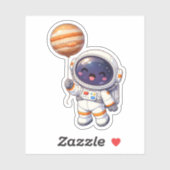 かわいい宇宙飛行士が木星の風船を持っている Kawaii シール (シート)