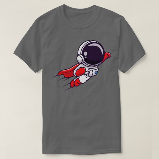 かわいい宇宙飛行士すごいヒーロー飛んでいる Tシャツ (デザイン正面)