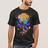 かわいい宇宙飛行士と惑星風船デザイン Tシャツ (正面)