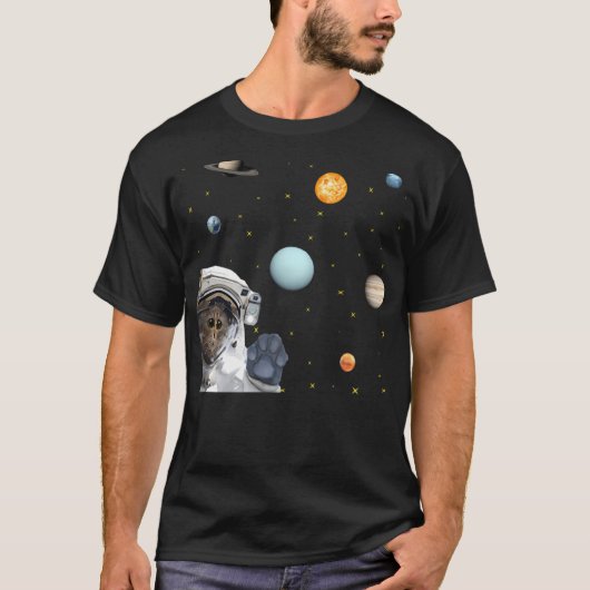 かわいい宇宙飛行士ねこデザイン Tシャツ (正面)