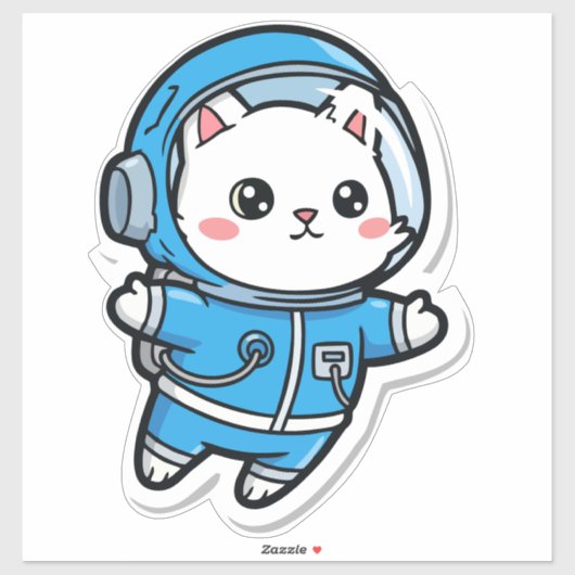 かわいい宇宙飛行士ねこ かわいいステッカー 14x14 シール (シート)