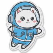 かわいい宇宙飛行士ねこ かわいいステッカー 6x6 シール (正面)