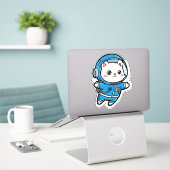 かわいい宇宙飛行士ねこ かわいいステッカー 8x8 シール (デスク上のノートパソコン)