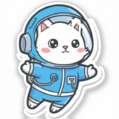 かわいい宇宙飛行士ねこ キュート ステッカー シール (正面)