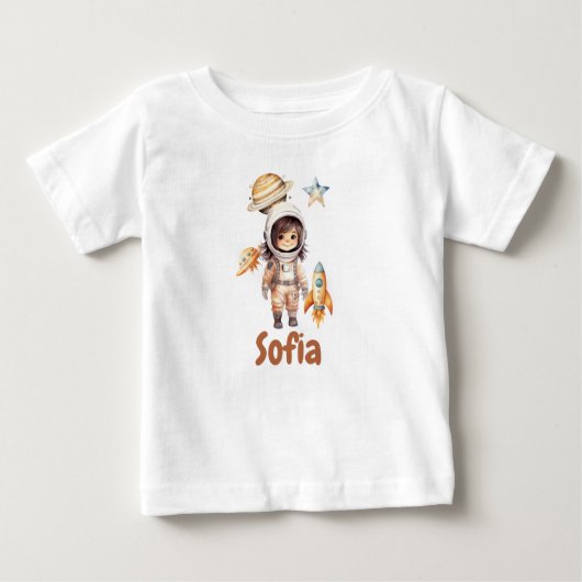 かわいい宇宙飛行士のスペースアドベンチャー - 名前入り ベビーTシャツ (正面)