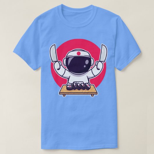 かわいい宇宙飛行士のナイフ付き寿司 Tシャツ (デザイン正面)