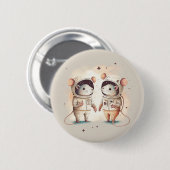 かわいい宇宙飛行士のネズミのカップル 缶バッジ (正面&裏面)