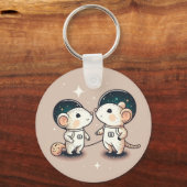 かわいい宇宙飛行士のマウスカップル キーホルダー (正面)