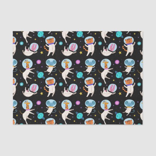かわいい宇宙飛行士の動物が宇宙にパターン（の模様が）ある 薄葉紙 (正面)