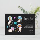 かわいい宇宙飛行士の動物が宇宙に浮かぶ サンキューカード (スタンド正面)