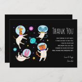 かわいい宇宙飛行士の動物が宇宙に浮かぶ サンキューカード (正面/裏面)