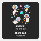 かわいい宇宙飛行士の動物が宇宙誕生日 スクエアシール (正面)