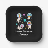 かわいい宇宙飛行士の動物が宇宙誕生日 ペーパープレート (正面)