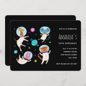 かわいい宇宙飛行士の動物が宇宙誕生日 招待状 (正面/裏面)