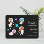 かわいい宇宙飛行士の動物が宇宙誕生日 招待状 (スタンド正面)