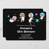 かわいい宇宙飛行士の動物が宇宙誕生日 招待状 (正面/裏面)