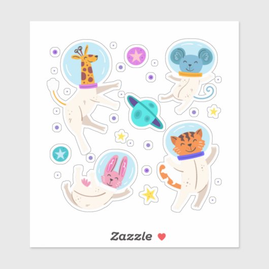 かわいい宇宙飛行士の動物が宇宙 シール (シート)