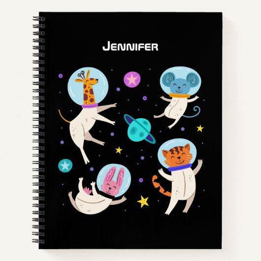 かわいい宇宙飛行士の動物が宇宙 ノートブック (正面)