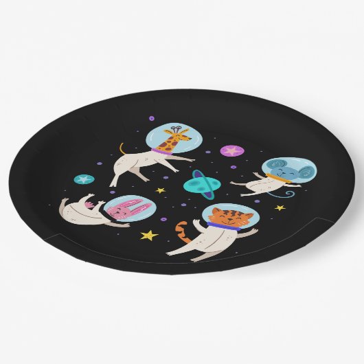 かわいい宇宙飛行士の動物が宇宙 ペーパープレート (アングル)