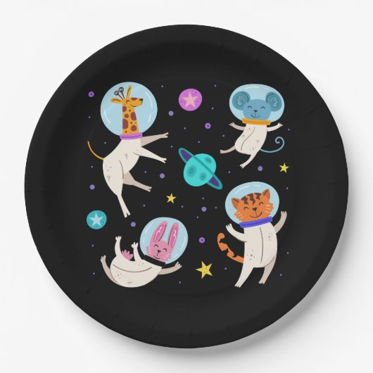 かわいい宇宙飛行士の動物が宇宙 ペーパープレート (正面)