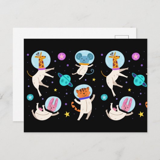 かわいい宇宙飛行士の動物が宇宙 ポストカード (正面/裏面)