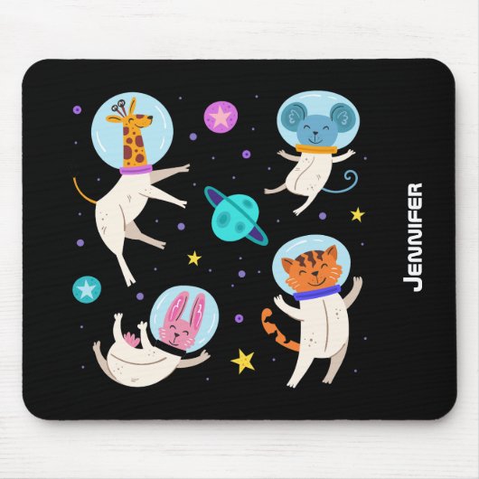 かわいい宇宙飛行士の動物が宇宙 マウスパッド (正面)