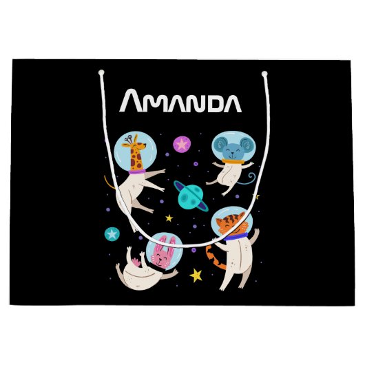 かわいい宇宙飛行士の動物が宇宙 ラージペーパーバッグ (正面)
